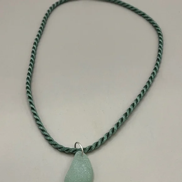 Green Sea Glass Necklace with Braided Cord - Picture 3 of 5